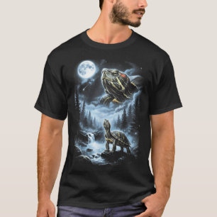 Red Eared Slider Turtle Howling At Moon 90s Retro T-Shirt
