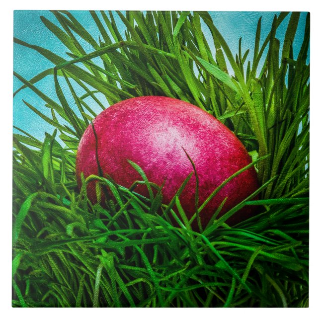 Red Easter egg in the grass Tile (Front)