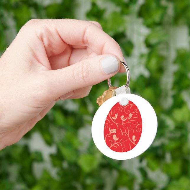 Red Easter Egg with Birds Pattern Key Ring (Creator Uploaded)