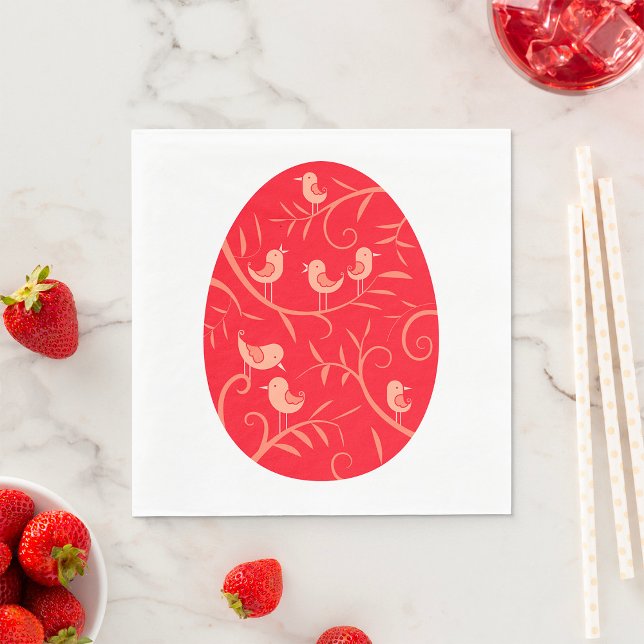 Red Easter Egg with Birds Pattern Napkin (Creator Uploaded)
