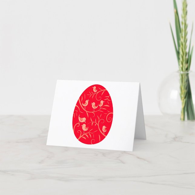 Red Easter Egg with Birds Pattern Thank You Card (Creator Uploaded)