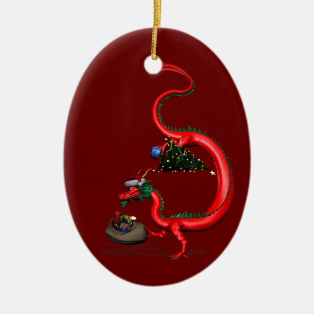 Red Eastern Dragon Ceramic Tree Decoration (Front)