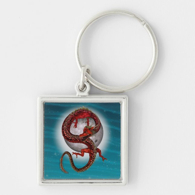 Red Eastern Dragon - Mythical Fantasy Creature Key Ring (Front)