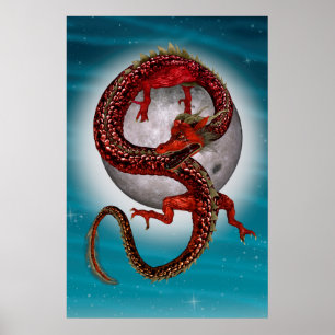 Red Eastern Dragon - Mythical Fantasy Creature Poster