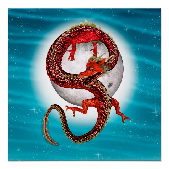 Red Eastern Dragon - Mythical Fantasy Creature Poster (Front)