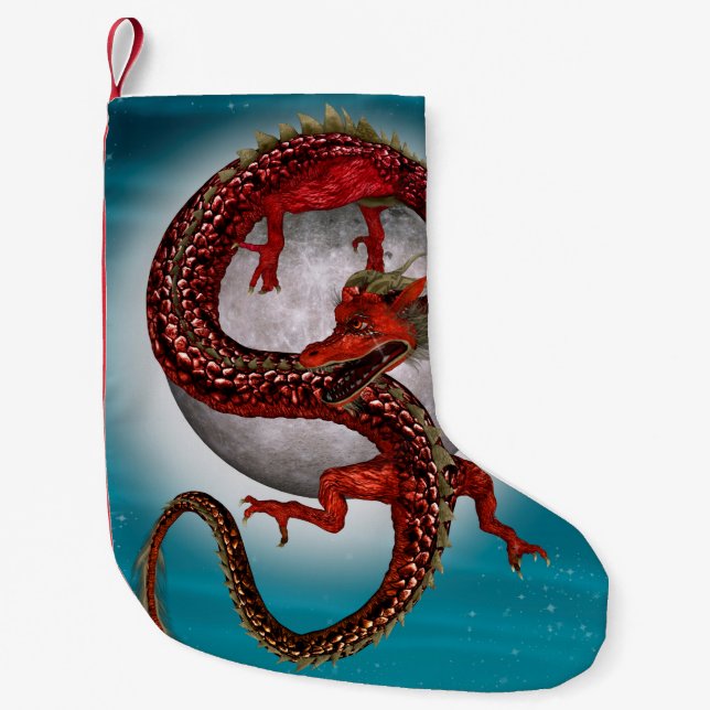 Red Eastern Dragon - Mythical Fantasy Creature Small Christmas Stocking (Front)