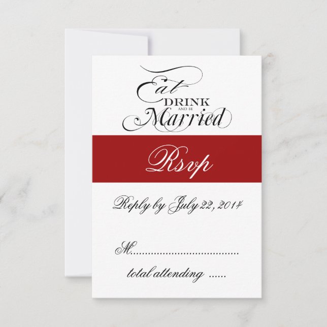 Red Eat, Drink, Be Married Wedding RSVP Card (Front)