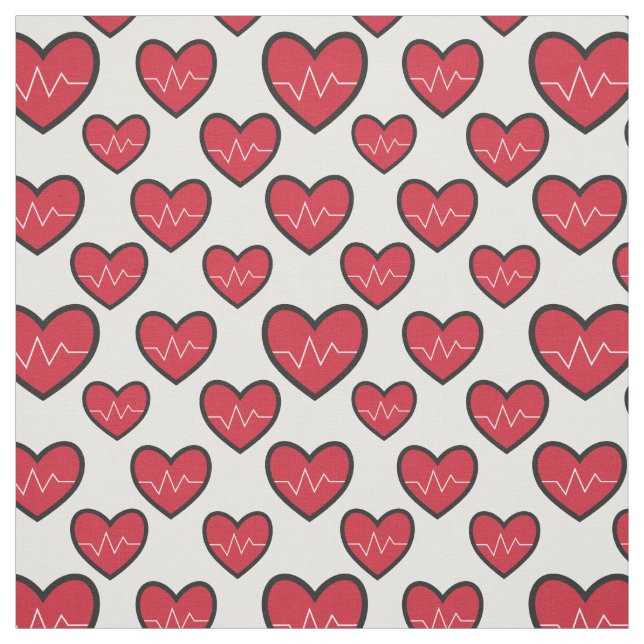 Red ECG Hearts Medical Pattern Fabric (Swatch)