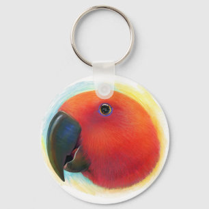 Red eclectus parrot realistic painting key ring