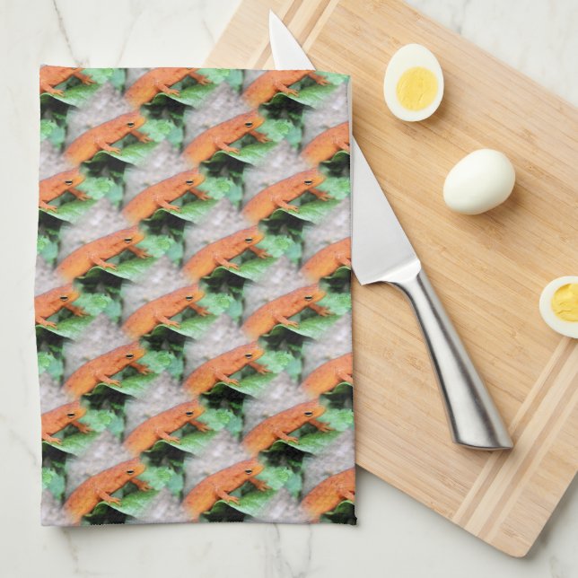 Red Eft Orange Salamander Animal Pattern      Tea Towel (Quarter Fold)
