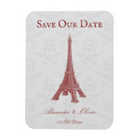 Red Eiffel Tower Damask Save The Date Magnet