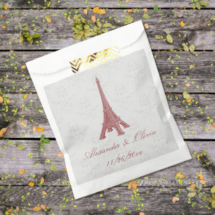 Red Eiffel Tower Damask Wedding Favour Bag