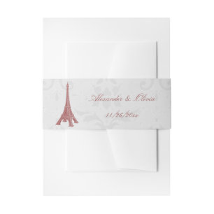 Red Eiffel Tower Damask Wedding Invitation Belly Band