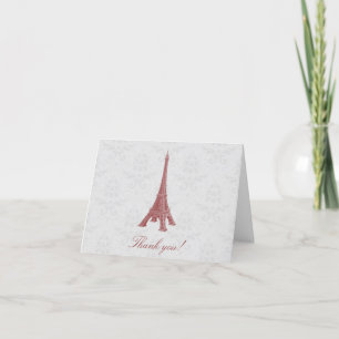 Red Eiffel Tower Damask Wedding Thank You Card