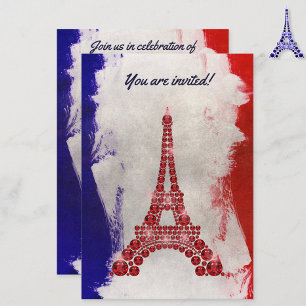 Red Eiffel Tower on tricolor Invitation