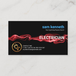 Red Electric Current Wave Lightning Electrician Business Card