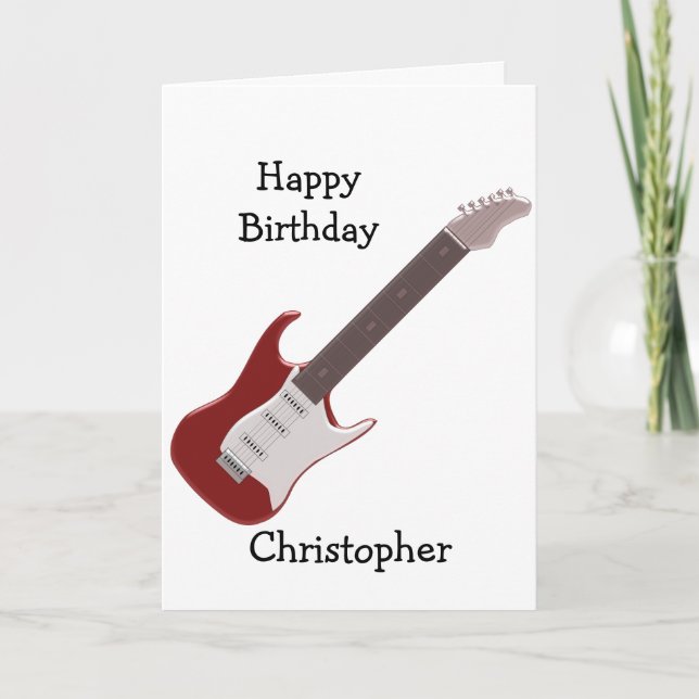 Red Electric Guitar Design Just Add Name Birthday Card (Front)