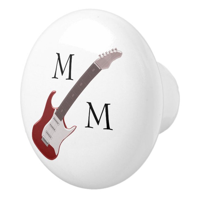 Red Electric Guitar Monogrammed Ceramic Knob (Right)