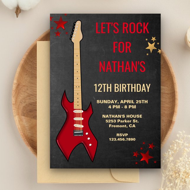 Red Electric Guitar Rockstar Birthday Party Invite (Creator Uploaded)