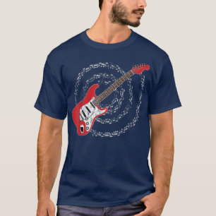 Red Electric Guitar Spiralling Musical Notes  T-Shirt