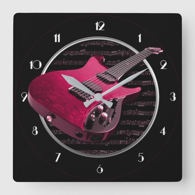 Red Electric Guitar Square Wall Clock (Front)
