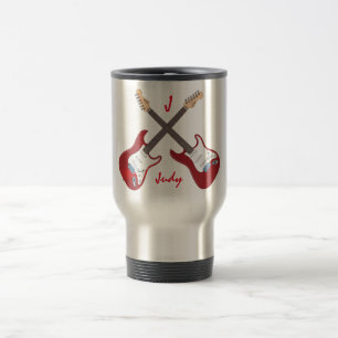 Red Electric Guitars   Personalised Travel Mug