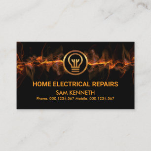 Red Electric Lightning Gold Stripe Electrician Business Card