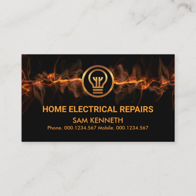 Red Electric Lightning Gold Stripe Electrician Business Card (Front)