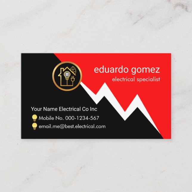 Red Electric Lightning Powers Your Name Business Card (Front)