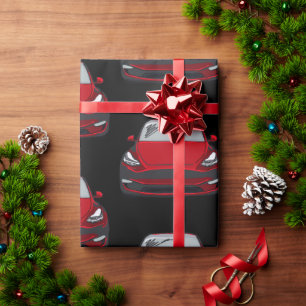 Red Electric Vehicle SUV Car Black Background Wrapping Paper