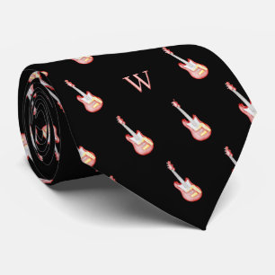Red Electronic Guitar Music Monogram Initial Black Tie