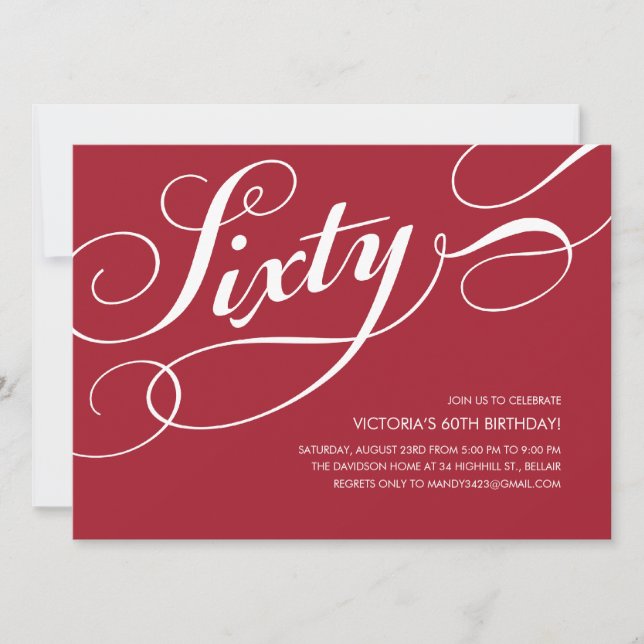 Red Elegant 60th Birthday Invitations (Front)