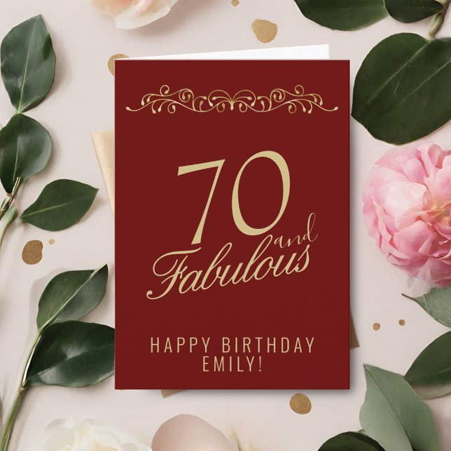 Red Elegant 70 and Fabulous Ornament 70th Birthday Card (Creator Uploaded)