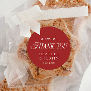 Red Elegant A Sweet Thank You Wedding Favour Classic Round Sticker
