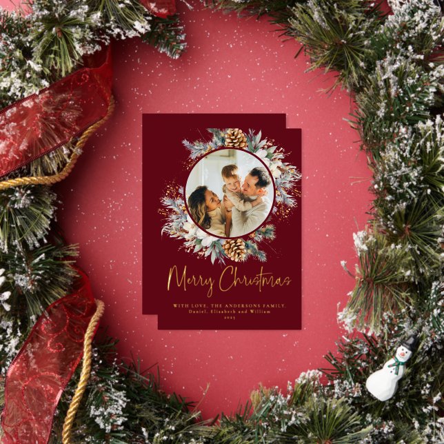 Red Elegant Botanical Typography 1 Photo Christmas (Insitu)