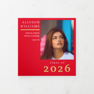 Red Elegant Classy 8 Photo Graduation Tri-Fold Announcement