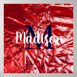 Red Elegant Custom Monogram Personalised Poster
