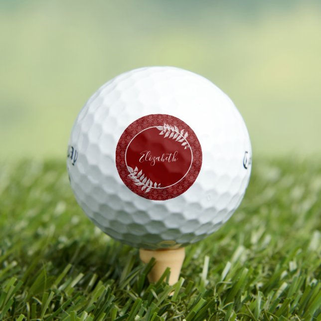 Red Elegant Damask Golf Balls (Insitu Tee)
