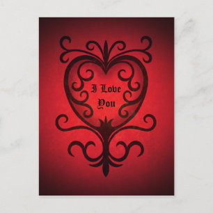 Red elegant damask gothic heart postcard