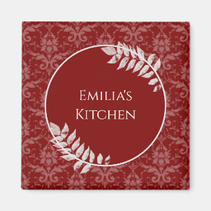 Red Elegant Damask Magnet