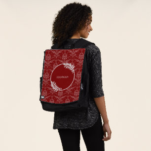 Red Elegant Damask Personalised Backpack