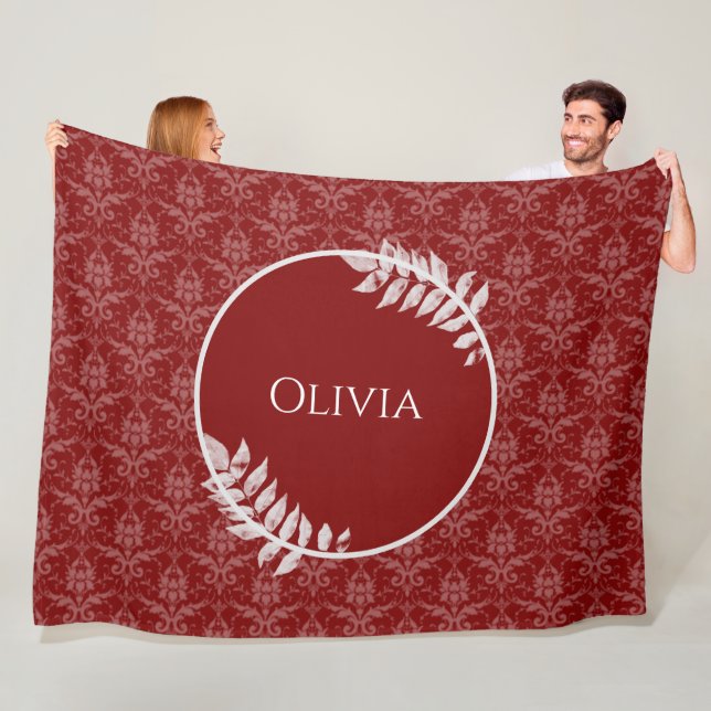 Red Elegant Damask Personalised Fleece Blanket (In Situ)