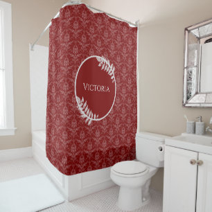 Red Elegant Damask Personalised Shower Curtain
