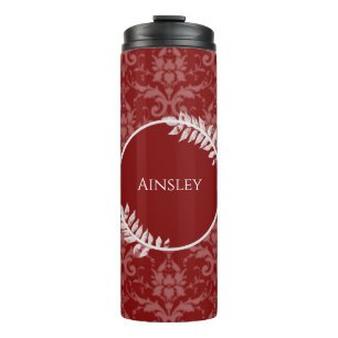 Red Elegant Damask Personalised Thermal Tumbler