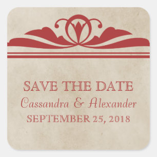 Red Elegant Deco Save the Date Stickers