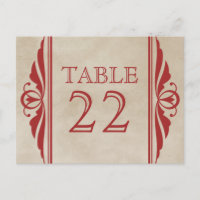 Red Elegant Deco Table Number Postcard