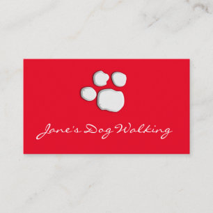 Red Elegant Dog Walking Paw Print Business Card