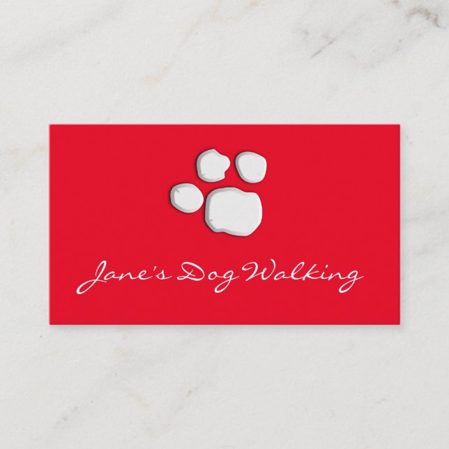 Red Elegant Dog Walking Paw Print Business Card (Front)