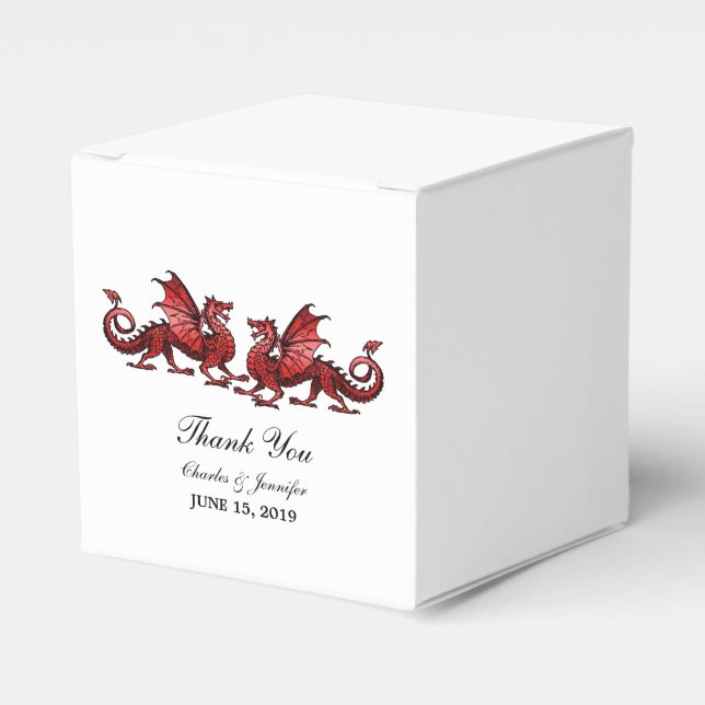 Red Elegant Dragons Wedding Favour Boxes (Front Side)