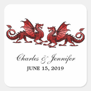 Red Elegant Dragons Wedding Stickers